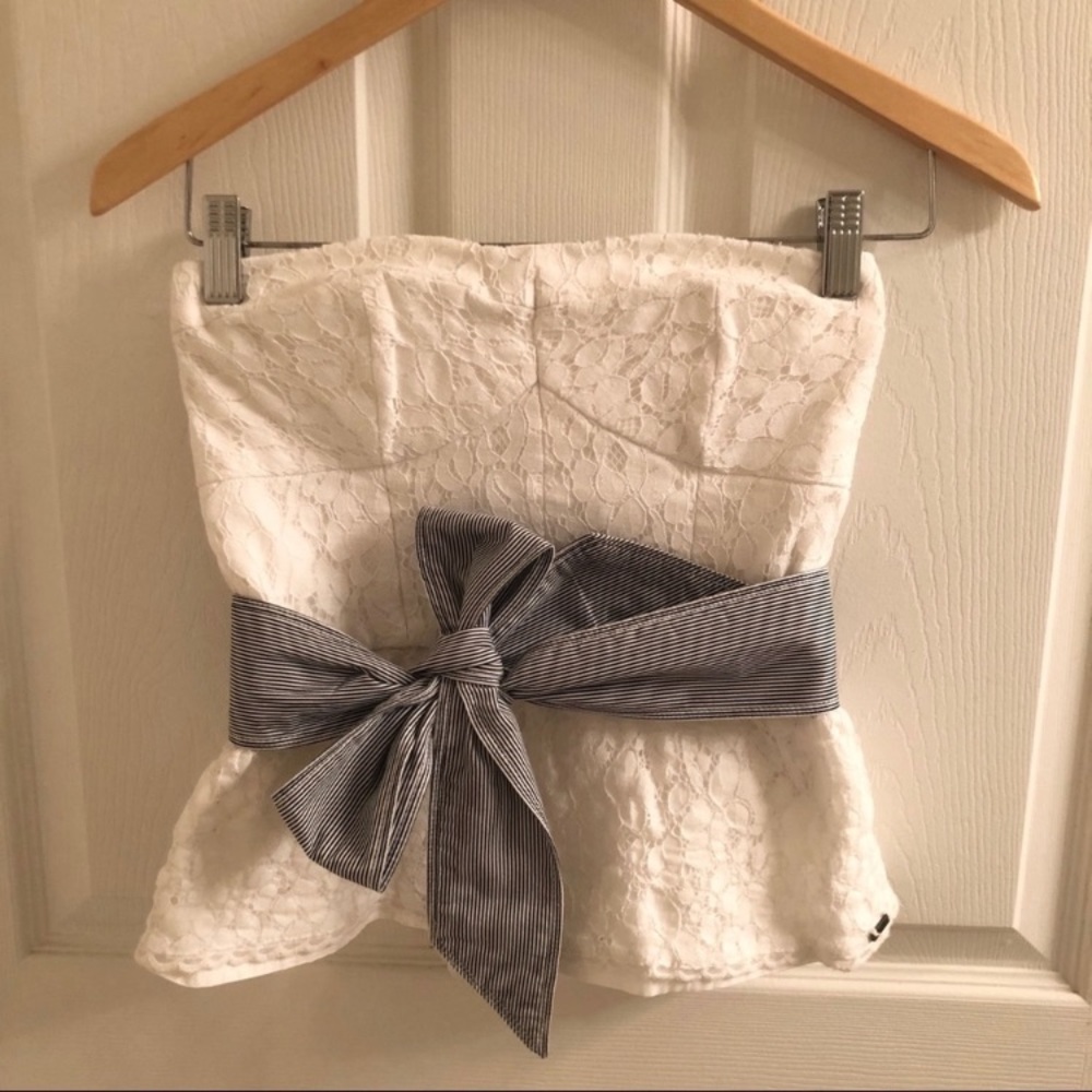 Strapless White Peplum Top